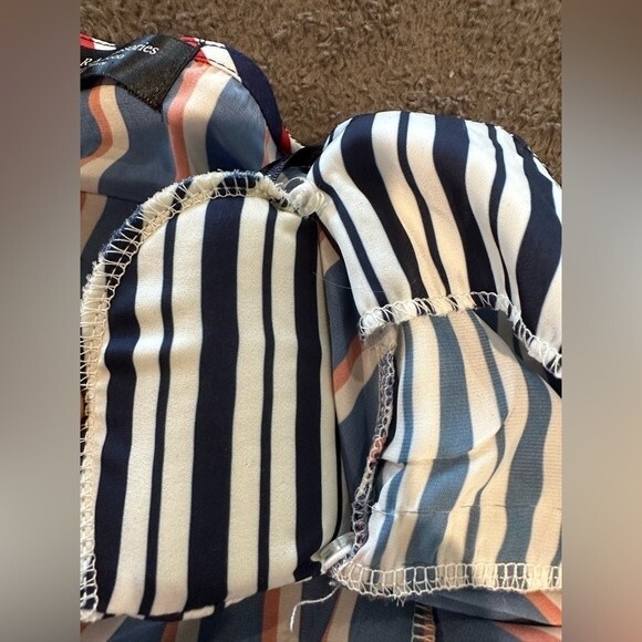 Zara Red, White, Blue Striped Long Sleeve Tie Front Bodysuit Size Small - Picture 10 of 11